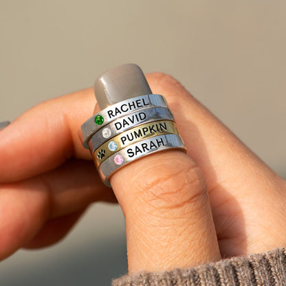 Stack Your Blessings Birthstone Engraving Ring Band