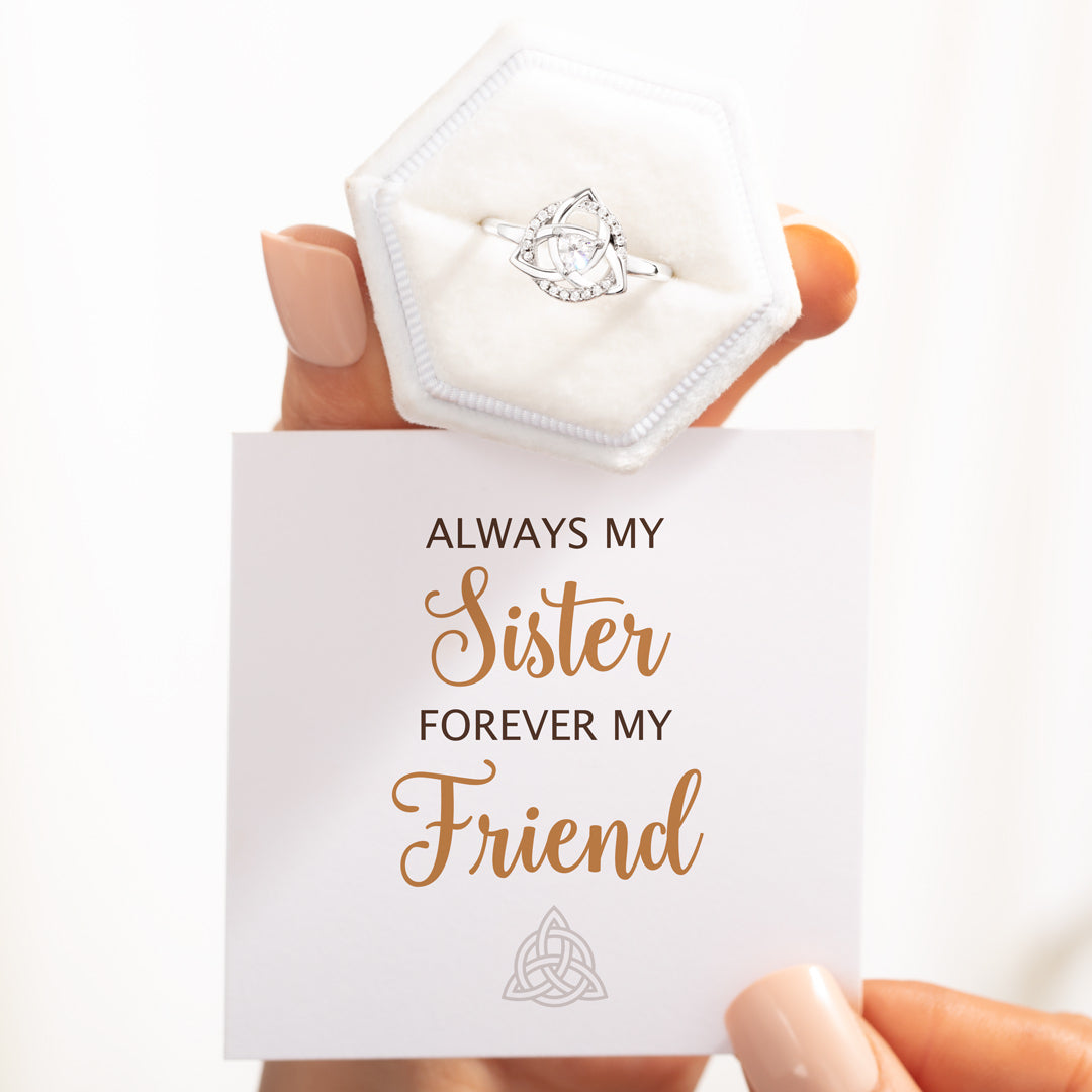Always My Sister Forever My Friend Celtic Sisters Knot Ring