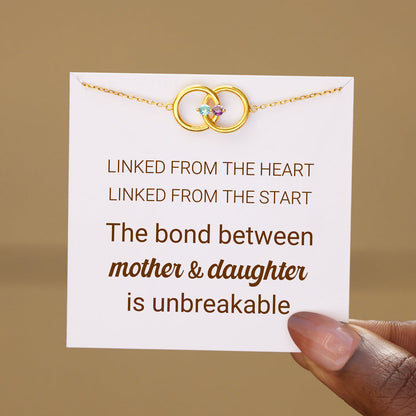 Mother & Daughter Linked From the Heart Two Birthstones Interlocking Bracelet