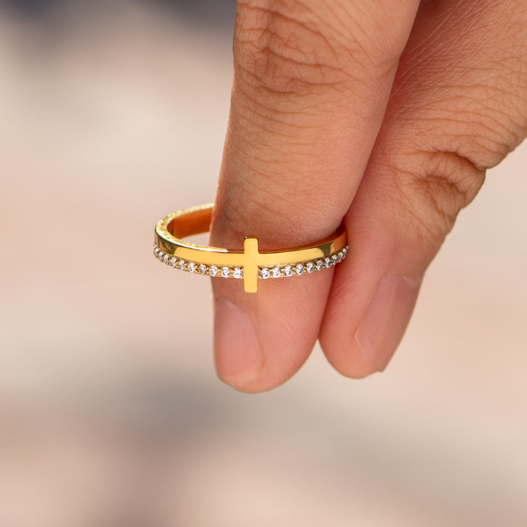 Never Quit Because God Hears Us Both Golden Cross Ring