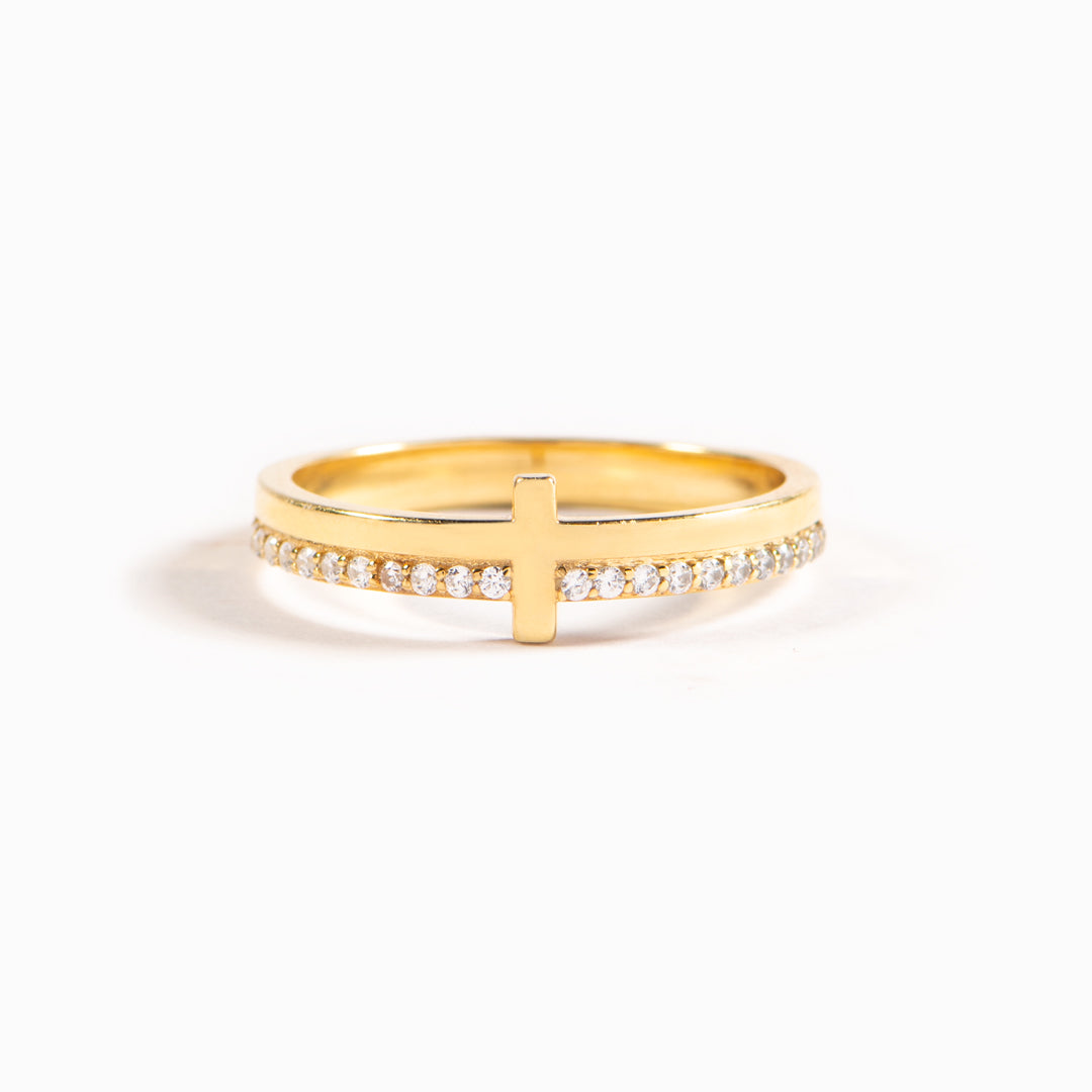 Pray And Keep Going Golden Cross Ring
