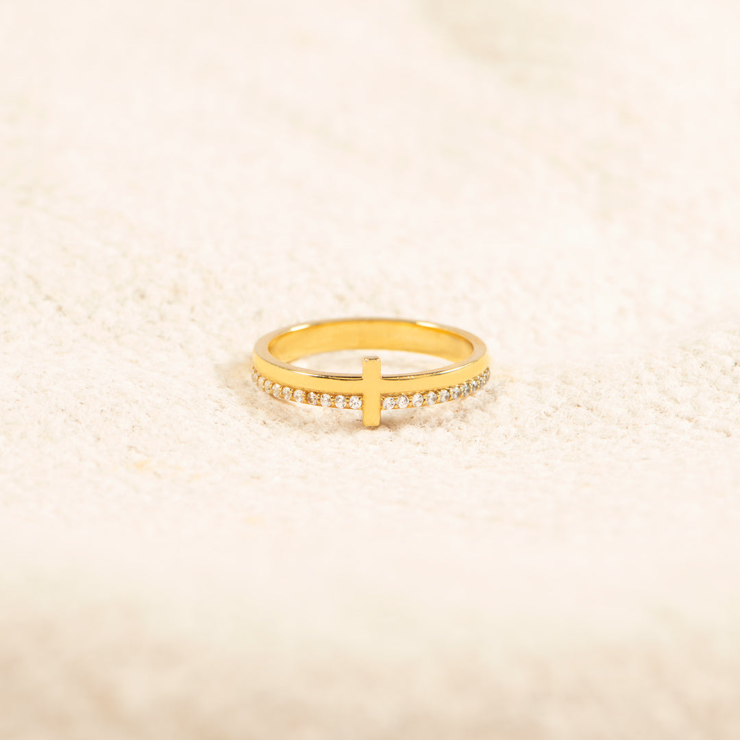 Never Quit Because God Hears Us Both Golden Cross Ring