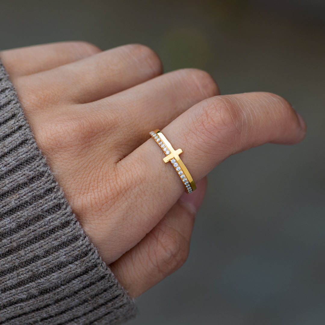 Never Quit Because God Hears Us Both Golden Cross Ring
