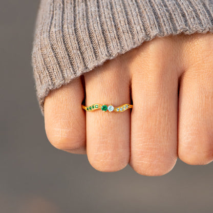 High Tide Or Low Tide Personalized Double Stone Wavy Ring