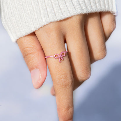 Pink Pavé Bow Ring, 925 Silver Ring