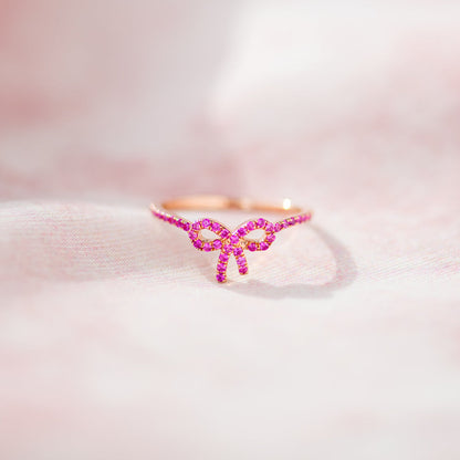 Pink Pavé Bow Ring, 925 Silver Ring