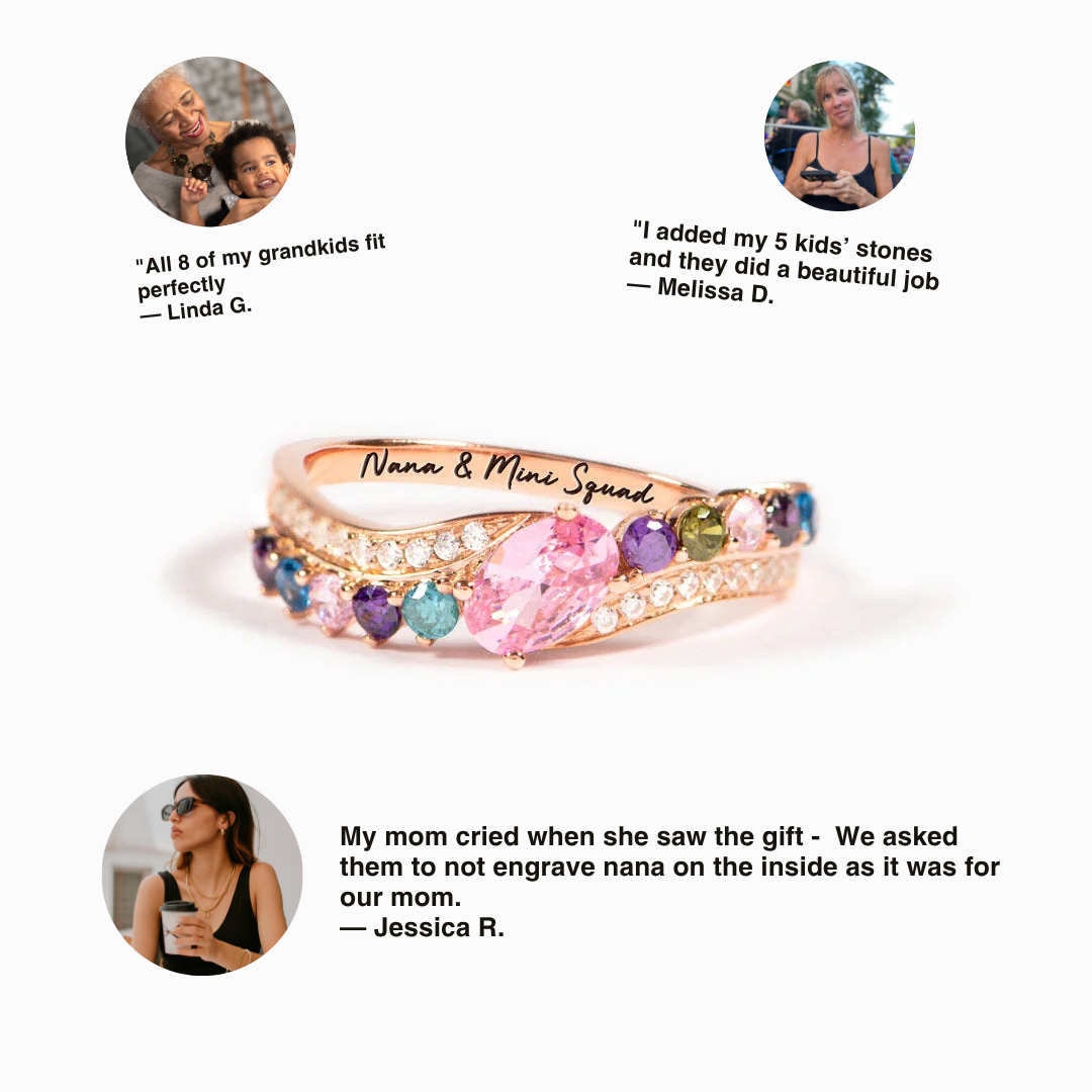 Nana & Mini Squad Engraved 1-10 Birthstones Bypass Ring