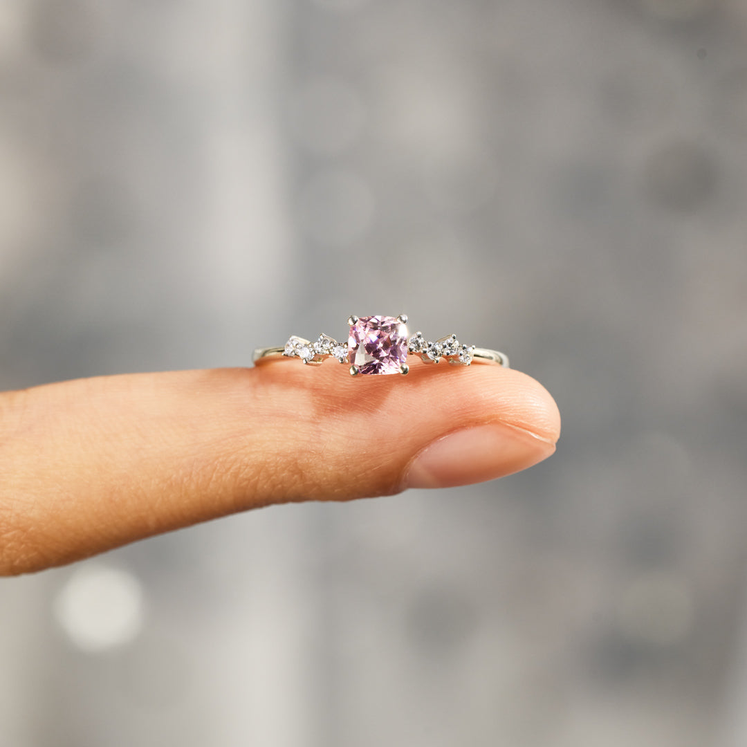 Breast Cancer Awareness Pink Sapphire Square Ring