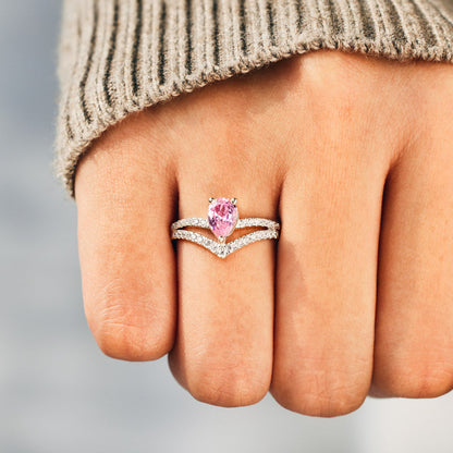 Pear Cut Breast Cancer Awareness Ring