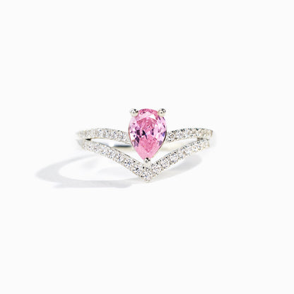 Pear Cut Breast Cancer Awareness Ring