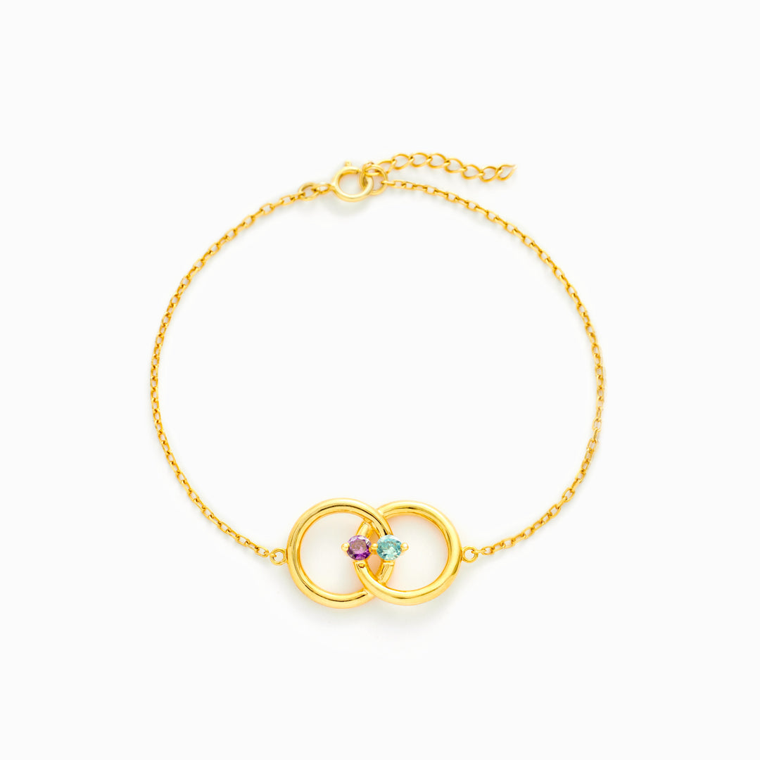 Mother & Daughter Linked From the Heart Two Birthstones Interlocking Bracelet