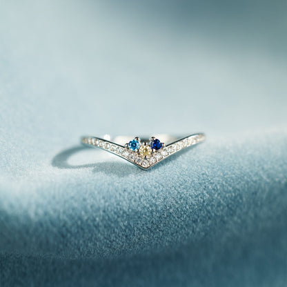 Personalized 1-6 Birthstones Chevron Pavé Ring