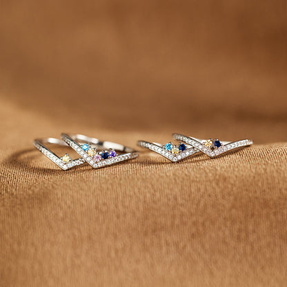 Personalized 1-6 Birthstones Chevron Pavé Ring