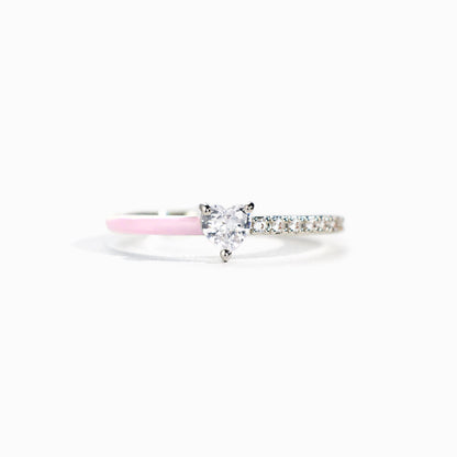 Breast Cancer Awareness Baby Pink Heart-Cut Half Enamel Ring