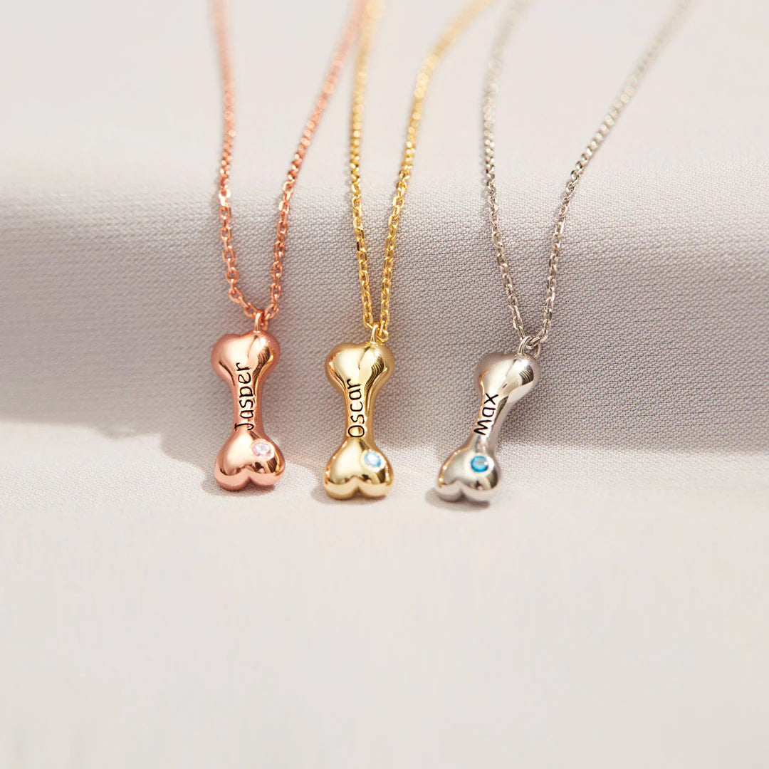 Custom 1-5 Bones Necklace with Engraving&Birthstones