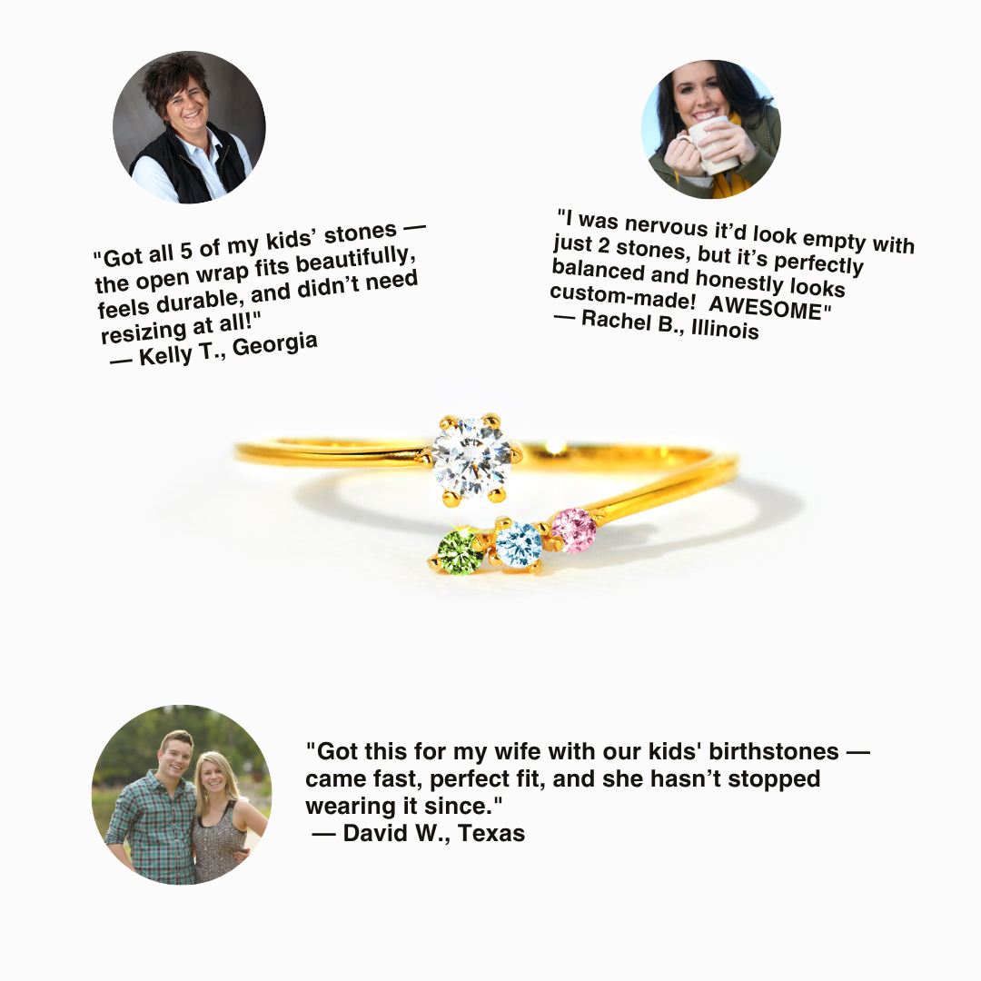 Mom And 1-5 Kids Birthstones Open Wrap Ring