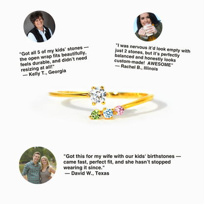 Mom And 1-5 Kids Birthstones Open Wrap Ring