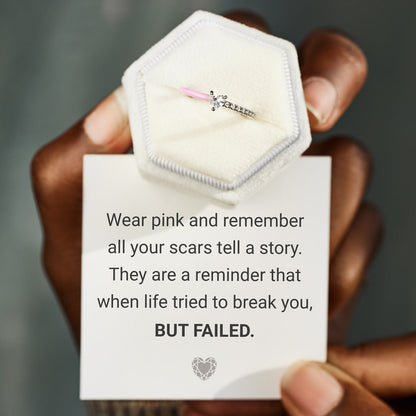 Breast Cancer Awareness Baby Pink Heart-Cut Half Enamel Ring