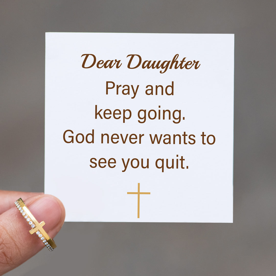 Pray And Keep Going Golden Cross Ring